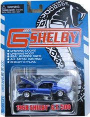 1968 Shelby Ford Mustang GT500 Blue w/White Stripes 1/64 scale Shelby Collectibles DC64000B die cast model car