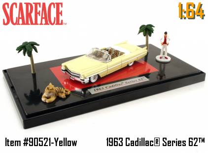 Scarface Al Pacino 1963 Cadillac 1:64 w/Tony Montana & Tiger figures Series 62 Diecast Jada 90521